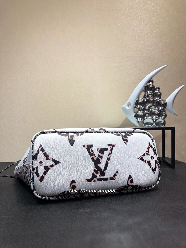 路易威登LV女包 LV新色手提購物袋 M41177 白色大字母 NEVERFULL中號手袋 xxlv1306